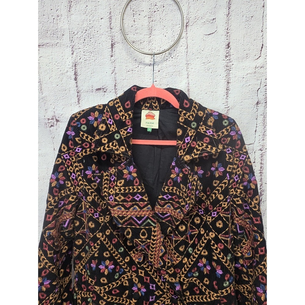 Farm Rio S Double Breasted Embroidered Cotton Corduroy Blazer Colorful Boho Long - Picture 5 of 11